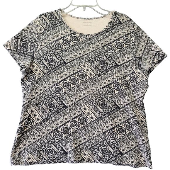 Croft Barrow Black Tan Shirt Short Sleeves Tee Round Neck Women's Size Large Top - Picture 1 of 8